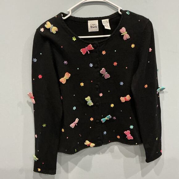emma tricot Sweaters - Vintage Emma Tricot Womens Y2K Fairy Sweater Cardigan S Beaded Butterfly Flower